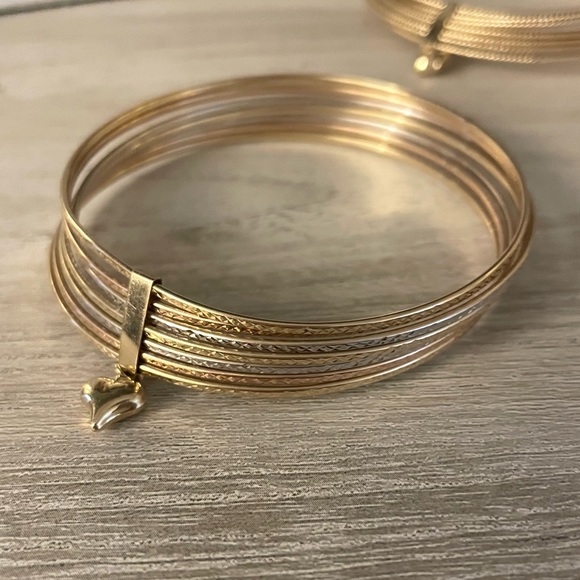 14kt Tri-color Gold 7 Days Semanario Bangle Bracelet Set - Picture 1 of 2